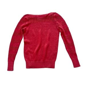 LOFT Red Off-the-Shoulder Ramie Cotton Blend Sweater